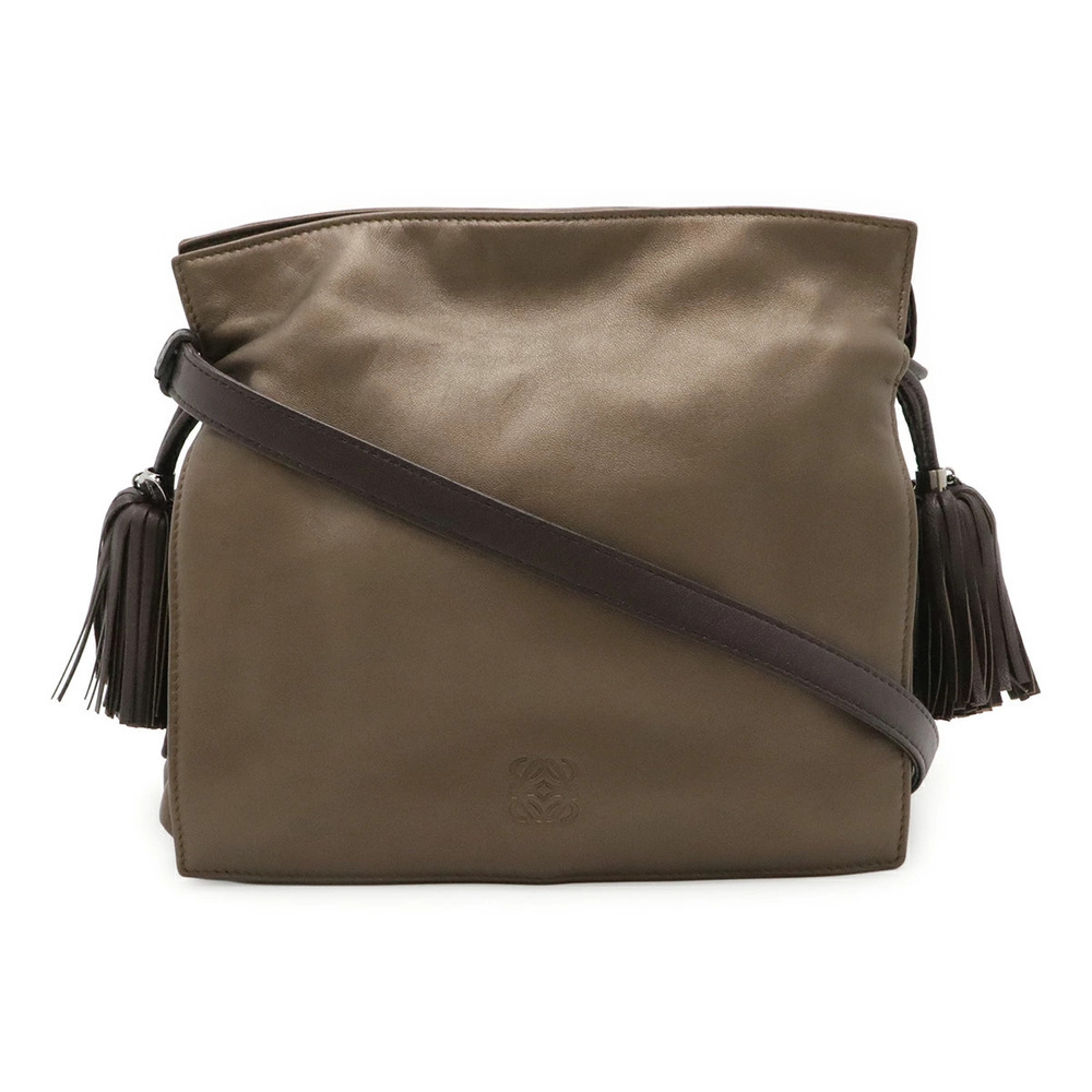 Loewe Flamenco Crossbody Bag Drawstring Fringe Tassel Nappa Leather Gold Brown